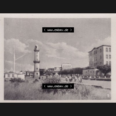 Alte Foto-Ansicht DDR Bezirk Rostock, Kreis Rostock, Hansestadt Rostock, Ortsteil Warnemünde 1957, 10 Fotos von Verlag Lederbogen - Karl-Marx-Stadt 1957, 7. Leuchtturm.... Sammlung