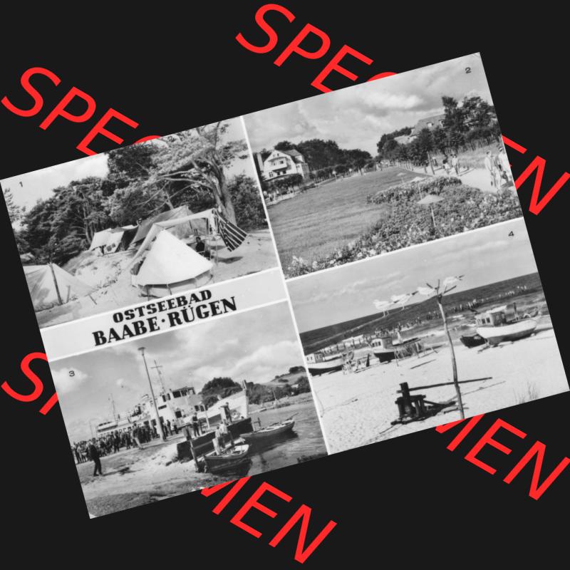 Ansichtskarte mit Ansicht der DDR Bezirk Rostock, Kreis Rügen, DDR Ostseebad Baabe 1975, 4 Mehrbildkarte, Zeltplatz und Strand in Baabe. Ansichtskarten Sammlung Ostseebad... Sammlung
