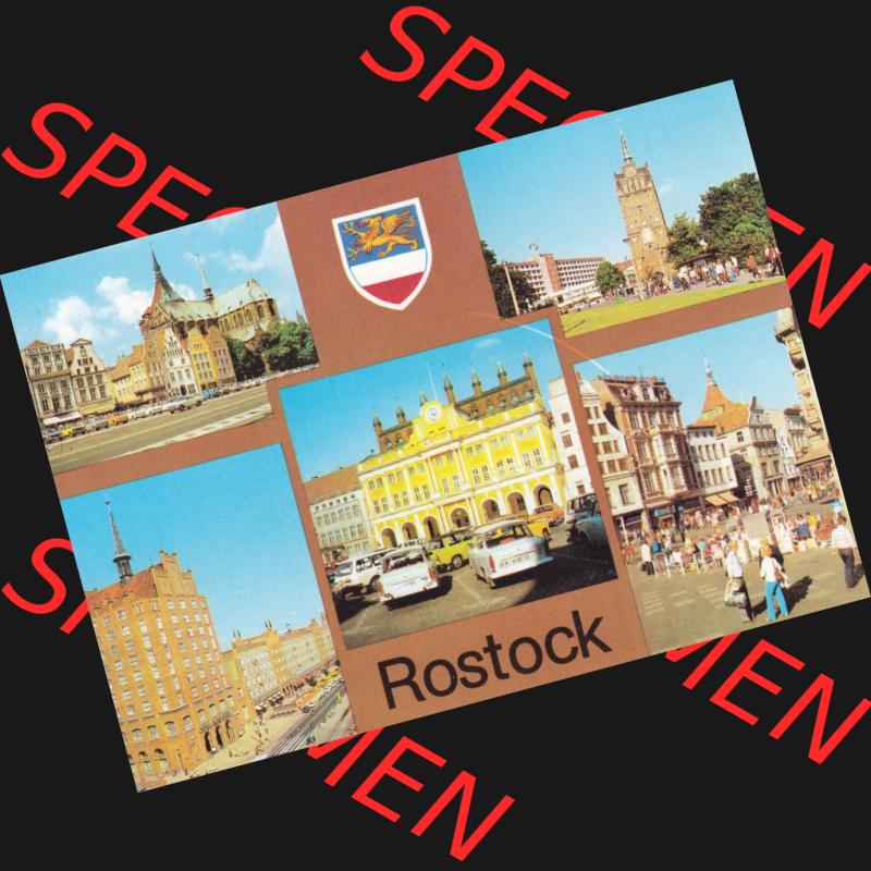 Alte Ansichtskarte mit Ansicht der DDR Bezirk Rostock, Stadtkreis & Hansestadt Rostock 1980, Ernst-Thälmann-Platz, Kröpeliner Tor, Rathaus, Lange Straße.... Sammlung
