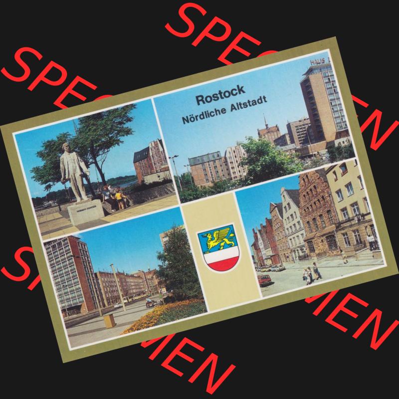 Alte Ansichtskarte mit Ansicht der DDR Bezirk Rostock, Stadtkreis & Hansestadt Rostock Rostocker Hermann-Duncker-Platz, Blick von Fischerbastion, Lange Straße, Wokrenterstraße.... Sammlung