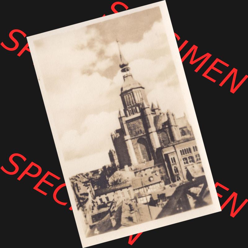 Alte Foto-Ansicht DDR Bezirk Rostock, Kreis Stralsund, Hansestadt Stralsund 4. Westansicht der Marienkirche. Foto aus Foto-Mappe vom Verlag Werner Schwarz, Stralsund.... Sammlung