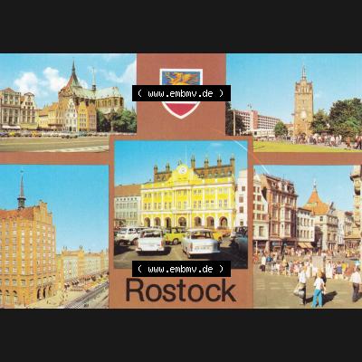 Alte Ansichtskarte mit Ansicht der DDR Bezirk Rostock, Stadtkreis & Hansestadt Rostock 1980, Ernst-Thälmann-Platz, Kröpeliner Tor, Rathaus, Lange Straße.... Sammlung