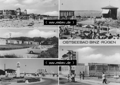 DDR Ostseebad Binz 1978, Wendeplatz mit Uhr, Kurhaus am Strand, Weg zum Strand, zum herunterladen freigegeben Sammlung