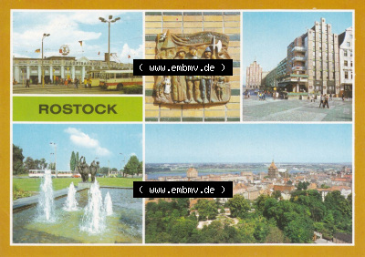 Hansestadt Rostock 1983, Hauptbahnhof, Ecke Breite Straße, Wasserspiel am Hotel Warnow, zum herunterladen freigegeben Sammlung