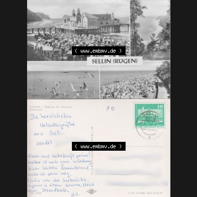 Ansichtskarte mit Ansicht der DDR Bezirk Rostock, Kreis Rügen, DDR Ostseebad Sellin 1975, Selliner Seebrücke, Badestrand, Planet Verlag Berlin. Ansichtskarten... Sammlung