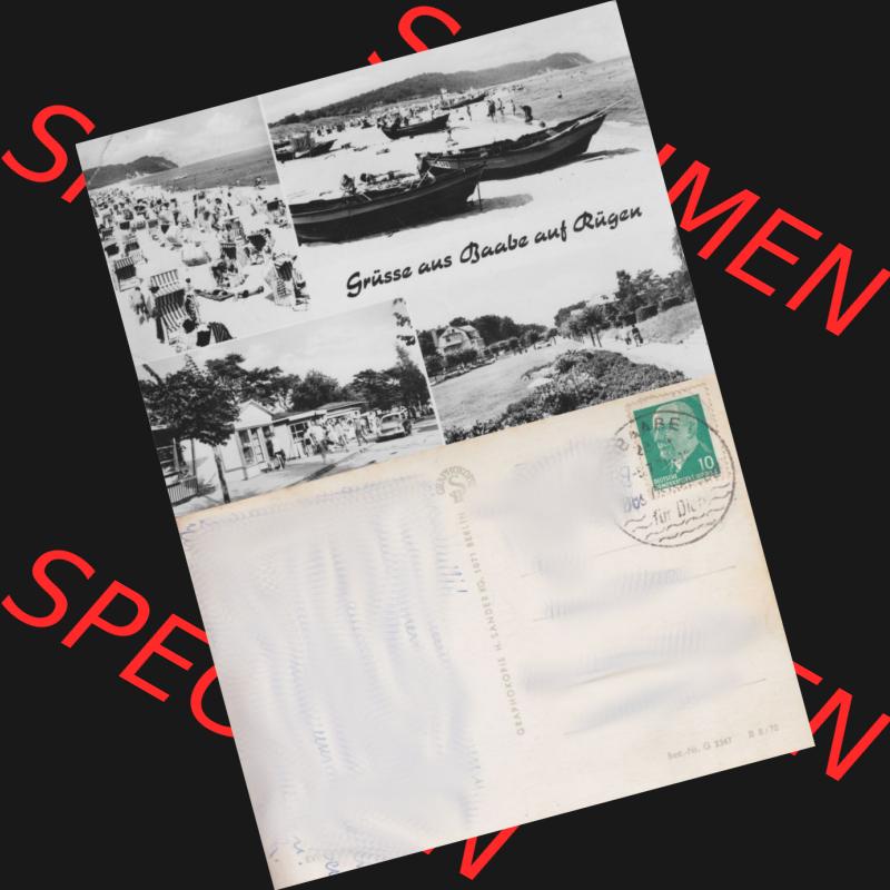 Ansichtskarte mit Ansicht der DDR Bezirk Rostock, Kreis Rügen, DDR Ostseebad Baabe 1970, Baabe (Rügen), Graphokopie H. Sander KG, 1071 Berlin.... Sammlung