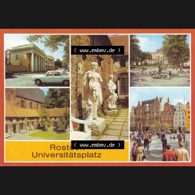 Alte Ansichtskarte mit Ansicht der DDR Bezirk Rostock, Stadtkreis & Hansestadt Rostock 1984, Rostock Universitätsplatz, Neue Wache. Digitales Bildmaterial von Farbigen... Sammlung