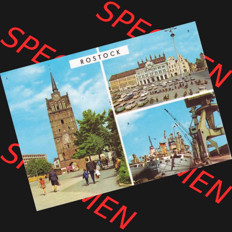 Alte Ansichtskarte mit Ansicht der DDR Bezirk Rostock, Stadtkreis & Hansestadt Rostock 1971, Kröpeliner-Tor, Rathaus, Überseehafen. Digitales Bildmaterial von... Sammlung