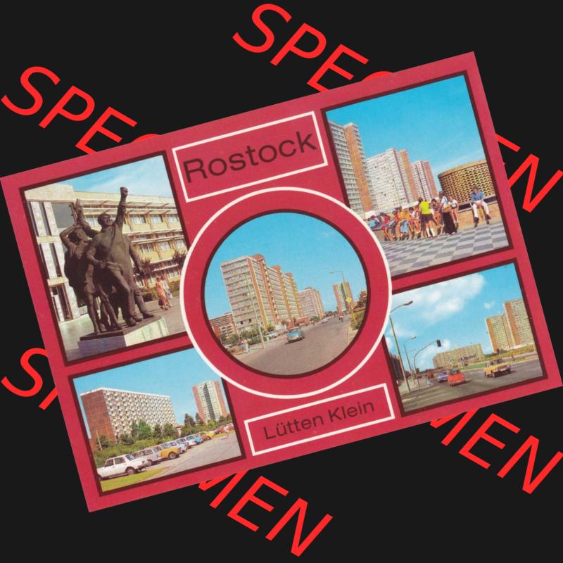 Alte Ansichtskarte mit Ansicht der DDR Bezirk Rostock, Stadtkreis & Hansestadt Rostock 1980, Rostock Lütten Klein, Plastik Die Partei, Warnow-Allee, Turkuer Straße.... Sammlung