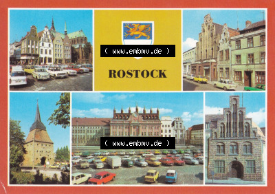 Hansestadt Rostock 1983, Giebelhäuser und Marienkirche, Große Wasserstraße, Rathaus, Kerkhoffhaus, zum herunterladen freigegeben Sammlung