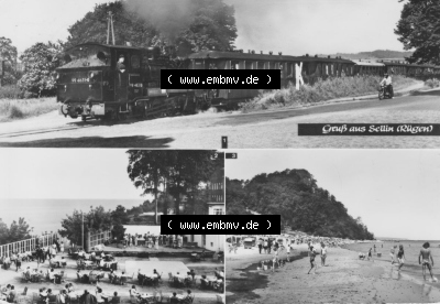 DDR Ostseebad Sellin 1981, Kleinbahn auf der Insel Rügen, Freilichtbühne, Fischerstrand Sammlung
