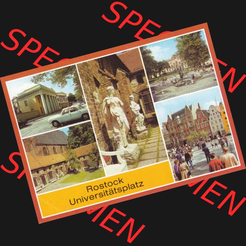 Alte Ansichtskarte mit Ansicht der DDR Bezirk Rostock, Stadtkreis & Hansestadt Rostock 1984, Rostock Universitätsplatz, Neue Wache. Digitales Bildmaterial von Farbigen... Sammlung