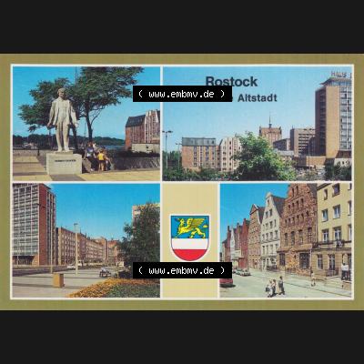 Alte Ansichtskarte mit Ansicht der DDR Bezirk Rostock, Stadtkreis & Hansestadt Rostock Rostocker Hermann-Duncker-Platz, Blick von Fischerbastion, Lange Straße, Wokrenterstraße.... Sammlung