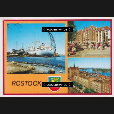 Alte Ansichtskarte mit Ansicht der DDR Bezirk Rostock, Stadtkreis & Hansestadt Rostock Rostocker Jugendtouristenhotel, Traditionsschiff Frieden, Technisches Denkmal. Digitales... Sammlung