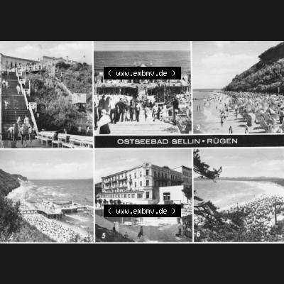 Ansichtskarte mit Ansicht der DDR Bezirk Rostock, Kreis Rügen, DDR Ostseebad Sellin 1973, Fahrstuhl zum Strand, Blick zur Seebrücke, Strand, Deutsches Reisebüro... Sammlung