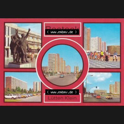 Alte Ansichtskarte mit Ansicht der DDR Bezirk Rostock, Stadtkreis & Hansestadt Rostock 1980, Rostock Lütten Klein, Plastik Die Partei, Warnow-Allee, Turkuer Straße.... Sammlung