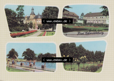 Heldge-Farbfotoverlag Köthen/Anhalt, 4-Bild Mehrbildkarten der DDR Bezirke der 1960er Jahre, 1967, Bad Schmiedeberg in der Dübener... Sammlung