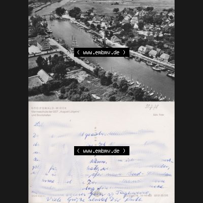 Ansichtskarte mit Ansicht der Stadt Greifswald 1978, Greifswalder - Wiek, Marineschule, Planet Verlag Berlin. Digitales Bildmaterial von Ansichtskarten aus der DDR, der Deutschen... Sammlung
