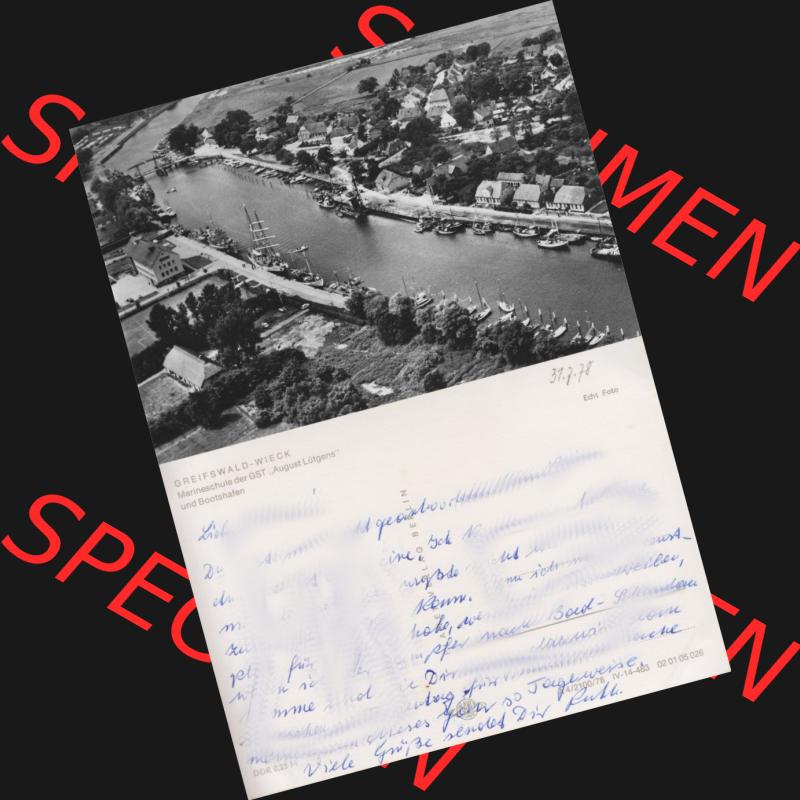 Ansichtskarte mit Ansicht der Stadt Greifswald 1978, Greifswalder - Wiek, Marineschule, Planet Verlag Berlin. Digitales Bildmaterial von Ansichtskarten aus der DDR, der Deutschen... Sammlung