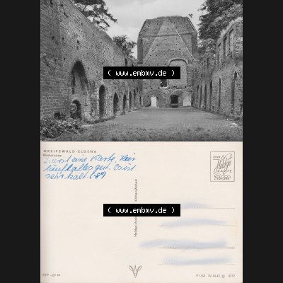 Ansichtskarte mit Ansicht der Stadt Greifswald 1968, Greifswald Klosterruine Eldena, Heldge-Verlag KG - Köthen/Anhalt. Digitales Bildmaterial von Ansichtskarten aus der DDR,... Sammlung