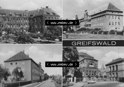 Ansicht der Stadt Greifswald 1979, Mehrbildkarte Ernst-Moritz-Arndt-Universität, zum herunterladen freigegeben Sammlung