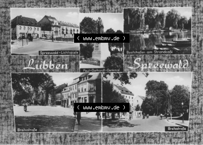 Erhard Neubert KG - Karl-Marx-Stadt, 5-Bildkarten der DDR 1970er Jahre, 1975, Lübben im Spreewald - Lichtspiele, Bootshafen,... Sammlung