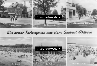 Ansichtskarte der DDR Ahlbeck auf Usedom 1978, Unsere Ankunft, Die Dünenstraße, Am Strand, Die Seebrücke, Mehrbildkarte vom... Sammlung