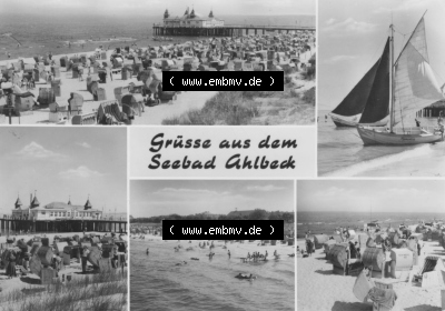 Ansichtskarte der DDR Ahlbeck auf Usedom 1982, Strand von Ahlbeck auf Usedom, Grüße aus dem Seebad Ahlbeck, zum herunterladen... Sammlung