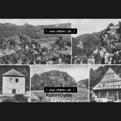 Ansichtskarte Planet-Verlag Berlin Sammlung der DDR in s/w - Schwarzweiß der 1970er Jahre, 1976, Kurort Oybin, Blick vom Oybin, Älteres Gebäude Gemeinde Oybin.... Sammlung