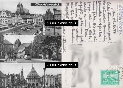 Ansicht der Stadt Greifswald 1973-1974, Straße und Platz der Freundschaft, Rathaus, Planet Verlag Berlin, zum herunterladen freigegeben Sammlung