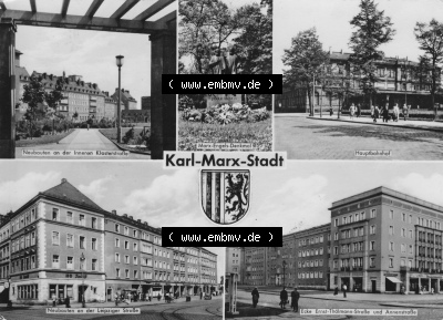 Ansichtskarte Foto-Ansicht DDR, Stadt Karl-Marx-Stadt 1960, Marx-Engel-Denkmal, Hauptbahnhof, Annenstraße, zum herunterladen... Sammlung