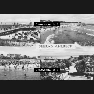 Alte Ansichtskarte der DDR Ahlbeck auf Usedom 1979, Sebrücke mit HO-Gaststätte, Blick nach Seebad Heringsdorf. Digitales Bildmaterial von Ansichtskarten aus der DDR,... Sammlung
