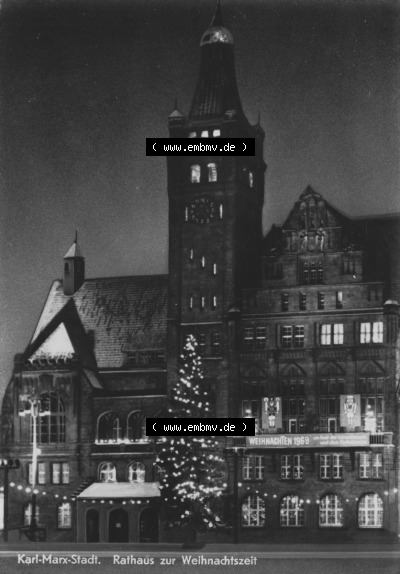 Ansichtskarten DDR, Stadt Karl-Marx-Stadt 1969, Rathaus zur Weihnachtszeit, Foto und Verlag Lichtbild-Schincke KG, Zeitz, zum... Sammlung