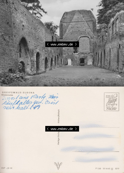 Ansicht der Stadt Greifswald 1968, Greifswald Klosterruine Eldena, Heldge-Verlag KG - Köthen/Anhalt, zum herunterladen freigegeben Sammlung
