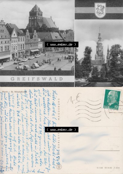 Ansicht der Stadt Greifswald 1968-1969, Markt - St. Nikolaikirche, Gebr. Garloff KG - Magdeburg, zum herunterladen freigegeben Sammlung