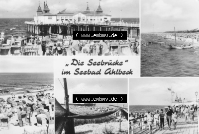 Ansichtskarte der DDR Ahlbeck auf Usedom 1973, Die Seebrücke im Seebad Ahlbeck, Planet-Verlag Berlin, zum herunterladen freigegeben Sammlung