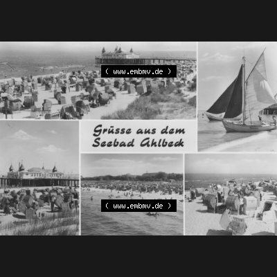 Alte Ansichtskarte der DDR Ahlbeck auf Usedom 1982, Strand von Ahlbeck auf Usedom, Grüße aus dem Seebad Ahlbeck. Digitales Bildmaterial von Ansichtskarten aus der DDR,... Sammlung