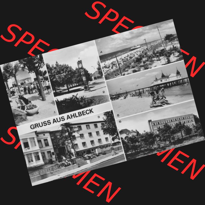 Alte Ansichtskarte der DDR Ahlbeck auf Usedom 1986, Konzertpavillon, Stranduhr, Blick zur Saalbrücke. Digitales Bildmaterial von Ansichtskarten aus der DDR, der Deutschen... Sammlung