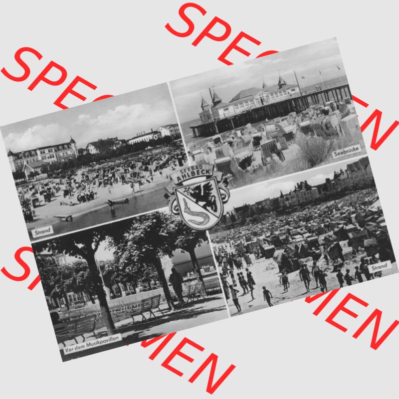 Alte Ansichtskarte der DDR Ahlbeck auf Usedom 1974, Strand, Seebrücke, Vor dem Musikpavillon. Digitales Bildmaterial von Ansichtskarten aus der DDR, der Deutschen Demokratischen... Sammlung