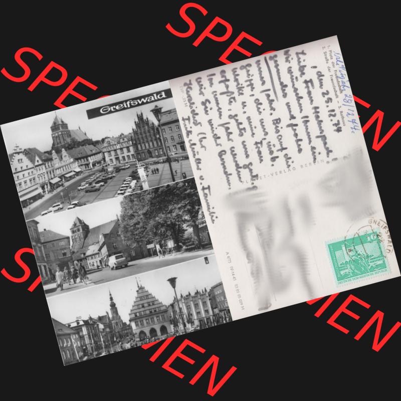 Ansichtskarte mit Ansicht der Stadt Greifswald 1973-1974, Straße und Platz der Freundschaft, Rathaus, Planet Verlag Berlin. Digitales Bildmaterial von Ansichtskarten aus... Sammlung