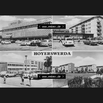 Ansichtskarte Planet-Verlag Berlin Sammlung der DDR in s/w - Schwarzweiß der 1970er Jahre, 1973, Hoyerswerda Mehrbildkarte in der DDR. Digitales Bildmaterial von Ansichtskarten... Sammlung