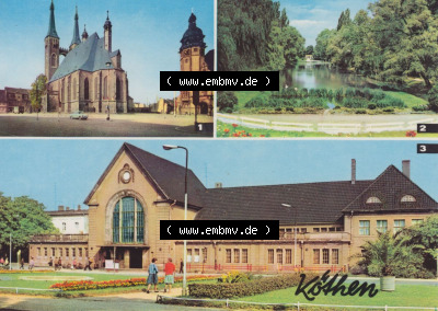 Heldge-Farbfotoverlag Köthen/Anhalt, 3-Bild Mehrbildkarten der DDR Bezirke der 1960er Jahre, 1969, Köthen, Marktplatz mit St.... Sammlung