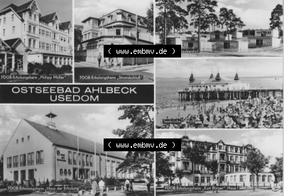 Ansichtskarte der DDR Ahlbeck auf Usedom 1974, FDGB-Urlauberdorf und FDGB-Erholungsheime, zum herunterladen freigegeben Sammlung