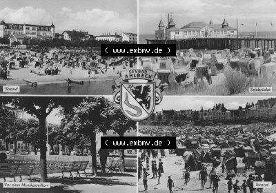 Ansichtskarte der DDR Ahlbeck auf Usedom 1974, Strand, Seebrücke, Vor dem Musikpavillon, zum herunterladen freigegeben Sammlung
