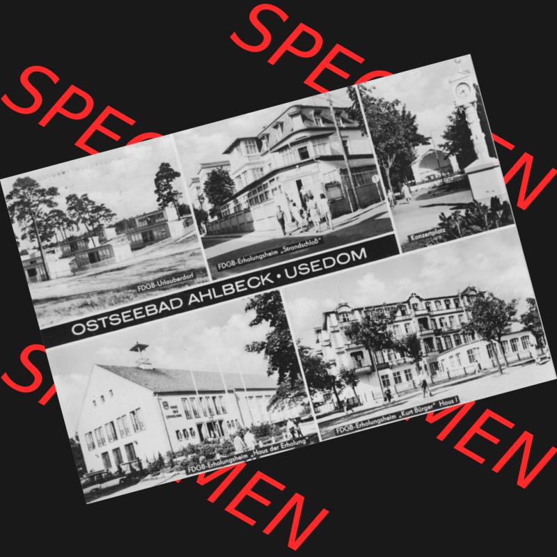 Alte Ansichtskarte der DDR Ahlbeck auf Usedom 1970, FDGB Urlauberdorf, FDGB-Erholungsheime, Stammschloss, Konzertplatz, Haus der Erholung, Kurt Bürger Haus.... Sammlung