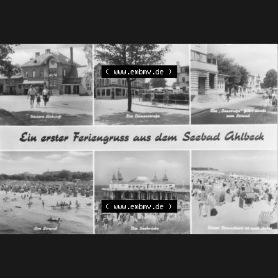 Alte Ansichtskarte der DDR Ahlbeck auf Usedom 1978, Unsere Ankunft, Die Dünenstraße, Am Strand, Die Seebrücke, Mehrbildkarte vom Planet-Verlag Berlin.... Sammlung