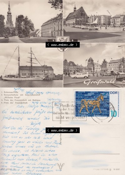 Ansicht der Stadt Greifswald 1966, Rubenow-Platz, Seesportschule Segelschiff Wilhelm Pieck, Rathaus und Platz der Freundschaft,... Sammlung