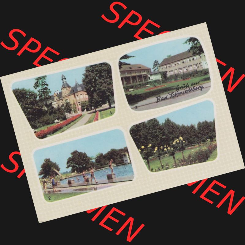 Ansichtskarte Heldge-Farbfotoverlag Köthen/Anhalt DDR gemischte Ansichtskarten Sammlung mit 4-Bild Mehrbildkarten der DDR Bezirke der 1960er Jahre, 1967, Bad Schmiedeberg in der Dübener... Sammlung