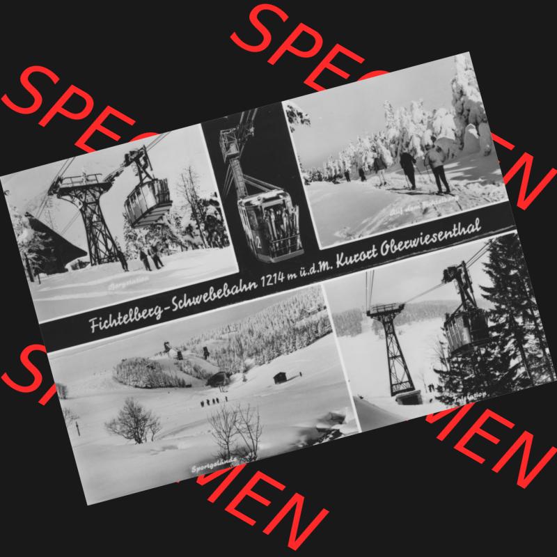 Ansichtskarte Planet-Verlag Berlin Sammlung der DDR in s/w - Schwarzweiß der 1970er Jahre, 1974, Fichtelberg - Schwebebahn 1214m Kurort Oberwiesenthal. Digitales Bildmaterial... Sammlung