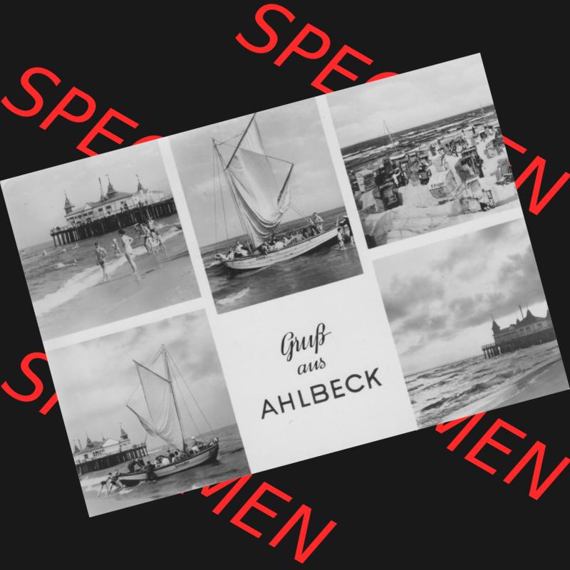 Alte Ansichtskarte der DDR Ahlbeck auf Usedom 1959, Grußkarte, Graphokopie H. Sander KG. Berlin in der DDR. Digitales Bildmaterial von Ansichtskarten aus der DDR,... Sammlung
